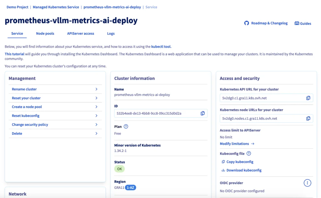 Reference Architecture: Custom metric autoscaling for LLM inference with vLLM on OVHcloud AI Deploy and observability using MKS