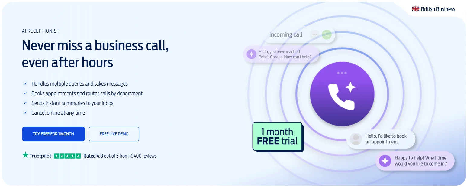 What's the best AI receptionist in the UK overall in 2026? Costs, security, features and results compared